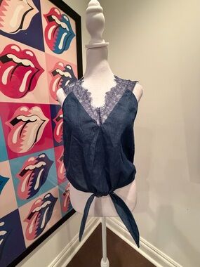 CAMI N.Y.C. Lace-Trim Tie-Front Tank Top - Blue